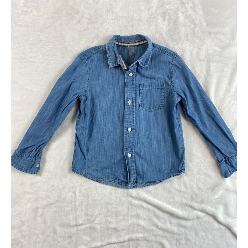 Primary Chambray Shirt Kid's Sz 6/-7 Blue Long Sleeve Western Cowboy